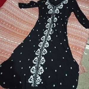 Free People Black and White Long Sleeve V-Neck Sundress
